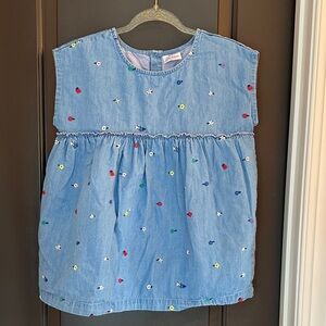 Hanna Andersson Embroidered Floral Chambray Top Size 14-16